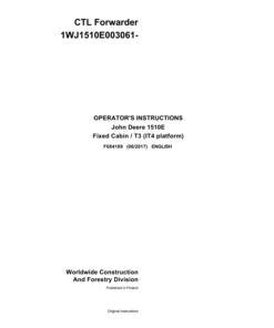 John Deere 1510E IT4 T3 FFC Forwarders Operator's Manuals (F684189)