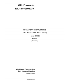 John Deere 1110E T3 FFC Forwarders Operator's Manuals (F684258)
