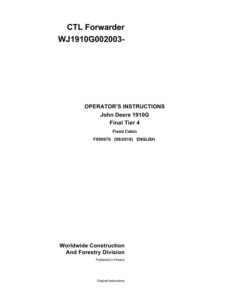 John Deere 1910G Forwarders Operator's Manuals (F690976)