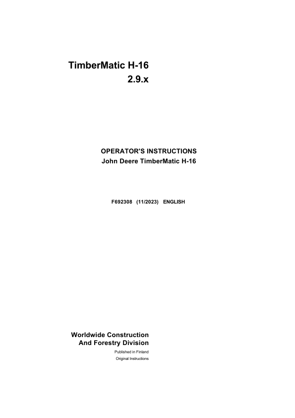 John Deere 1270G 6W, 1270G 8W, 1470G, 1070G, 1170G, TIMBERMATIC H-09 Measuring And Control Systems Operator's Manuals (F692308)