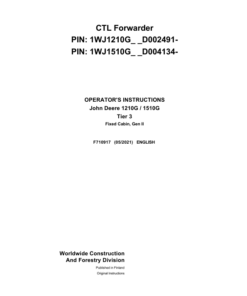 John Deere 1210G T2 FFC, 1510G T2 FFC Forwarders Operator's Manuals (F710917)