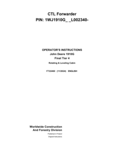 John Deere 1910G Forwarders Operator's Manuals (F722460)