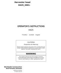 John Deere H425 Harvesting Heads Operator's Manuals (F722912)