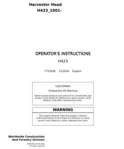 John Deere H423 Harvesting Heads Operator's Manuals (F722938)