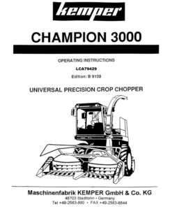John Deere Kemper Champion 3000 Universal Precision Crop Chopper Operator's Manual (LCA79429)