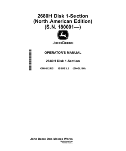 John Deere 2680H Disk 1-Section (180001-) (North American) Operator's Manual (OM0812R01)