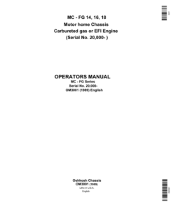 John Deere MC - FG 14, 16, 18 Motor home Chassis Carbureted Gas or EFI Engine (Serial No. 20,000- ) Operator's Manual (OM3001)