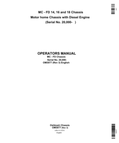 John Deere MC - FD 14, 16, 18 Chassis Motor home Chassis with Diesel Engine (Serial No. 20,000- ) Operator's Manual (OM3077)