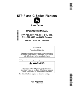 John Deere STP F29, F37, F45, F61, G11, G13, G15, G22, G26, G33 Planters Operator's Manual (OM45260)