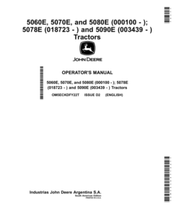 John Deere 5060E, 5070E, 5080E (000100-), 5078E (018723-), 5090E (003439-) Tractors (South American Edition) Operator's Manual (OM5ECKDFY22T)