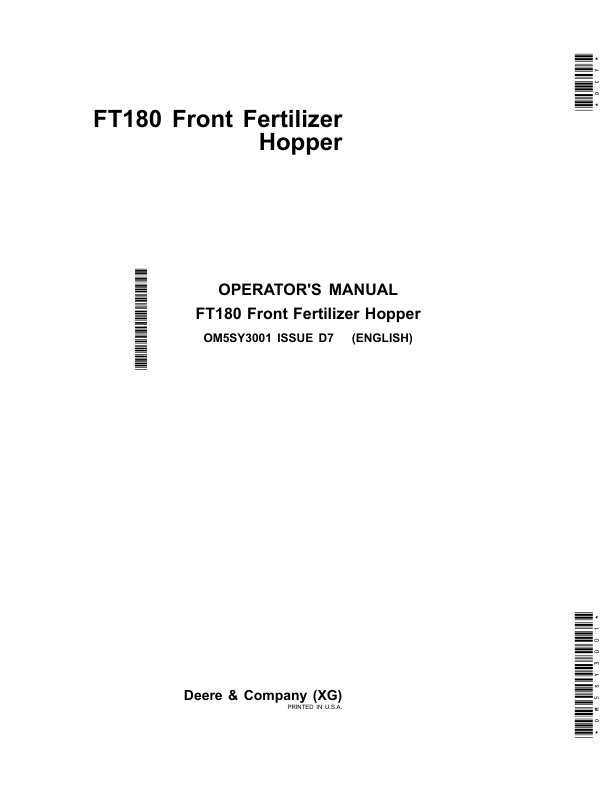 John Deere FT180 Front Fertilizer Hopper Operator's Manual (OM5SY3001)