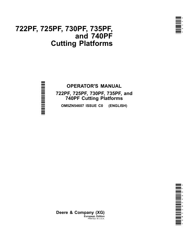 John Deere 722PF, 725PF, 730PF, 735PF, 740PF Cutting Platforms Operator's Manual (OM5ZN54607)