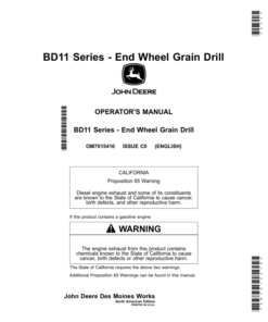 John Deere BD1108, BD1110, BD1113 (BD11 Series) - End Wheel Grain Drill Operator's Manual (OM7015410)