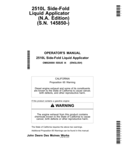 John Deere 2510L Side-Fold Liquid Applicator North America (145850-) Operator's Manual (OM820000)