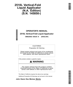 John Deere 2510L Vertical-Fold Liquid Applicator (145850-) Operator's Manual (OM820002)
