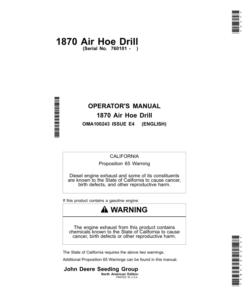 John Deere 1870 Air Hoe Drill North America (760101-765100) Operator's Manual (OMA100243)