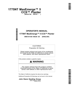John Deere 1775NT MaxEmerge 5 CCS Planters (765101-770100) (North American) Operator's Manual (OMA101438)