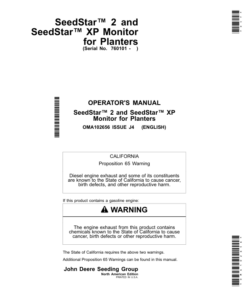 John Deere SeedStar 2 & SeedStar XP Monitor Worldwide Edition (760101-) Operator's Manual (OMA102656)