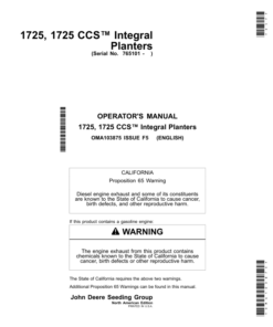 John Deere 1725 & 1725 CCS IntegralStack-Fold Planters Worldwide Edition (765101-) Operator's Manual (OMA103875)