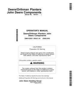 John Deere Componentsfor Deere/Orthman Planters Worldwide Edition (765101-) Operator's Manual (OMA103921)