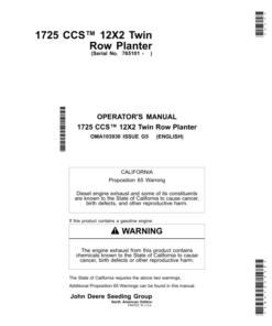 John Deere 1725 CCS 12x2 Twin-Row Planters North America & Australia Edition (765101-) Operator's Manual (OMA103930)