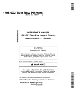 John Deere 1705 6X2 Twin Row Planters North America (765101-) Operator's Manual (OMA103936)