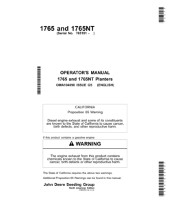 John Deere 1765 & 1765NT Planters North America & Austraila Edition (765101- ) Operator's Manual (OMA104090)