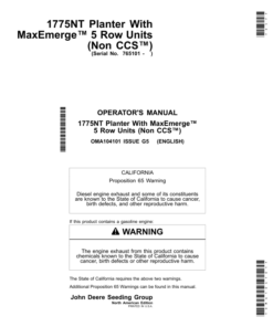 John Deere 1775NT MaxEmerge 5 Planters (Non-CCS) (765101-770100) (North American) Operator's Manual (OMA104101)
