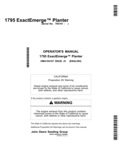 John Deere 1795 ExactEmerge Planters North America (765101- ) Operator's Manual (OMA104107)
