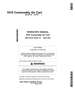 John Deere 1910 Commondity Air Cart Air Power 2 North America Edition (765101- ) Operator's Manual (OMA104348)