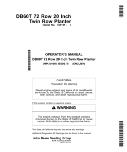 John Deere DB60T Twin-Row Planter (72 Row, 20 inch)North America (765101-) Operator's Manual (OMA104560)