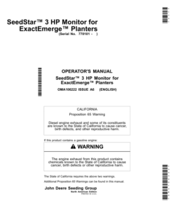 John Deere SeedStar 3 HP Monitorsfor Max Emerge Planters North America (770101- ) Operator's Manual (OMA106222)
