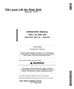 John Deere 730 Level Lift Air Disk Drill (770101-780100) (North American) Operator's Manual (OMA107820)