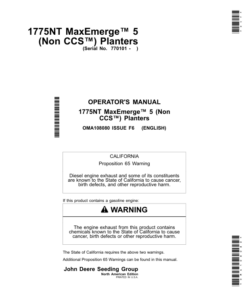 John Deere 1775NT MaxEmerge 5 (Non CCS) Planters (770101-775100) (North American) Operator's Manual (OMA108080)