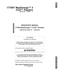 John Deere 1775NT MaxEmerge 5 CCS Planters (770101-775100) (North American) Operator's Manual (OMA108129)