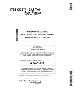 John Deere 1725 CCS 12X2 Twin-Row Planters (North American) Operator's Manual (OMA108278)
