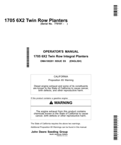 John Deere 1705 6X2 Twin-Row Planters (North American) Operator's Manual (OMA108281)