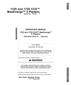 John Deere 1725 & 1725 CCS MaxEmerge 5 Planters (North American) Operator's Manual (OMA108299)
