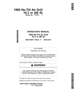 John Deere 1895 No-Till Air Drills 18.3 m (60 ft) Operator's Manual (OMA109807)