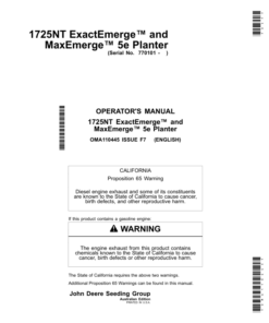 John Deere 1725NT ExactEmerge, MaxEmerge 5e Planters (770101-775100) (Australia) Operator's Manual (OMA110445)