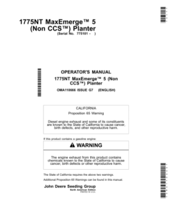 John Deere 1775NT MaxEmerge 5 (Non CCS) Planters (775101-780100) (North American) Operator's Manual (OMA110666)