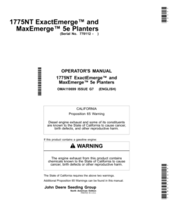 John Deere 1775NT ExactEmerge & MaxEmerge 5e Planters (770101-775100) North America Operator's Manual (OMA110699)
