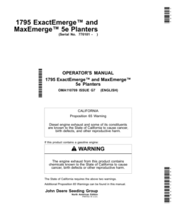 John Deere 1795 ExactEmerge & MaxEmerge 5e Planters Operator's Manual (OMA110709)