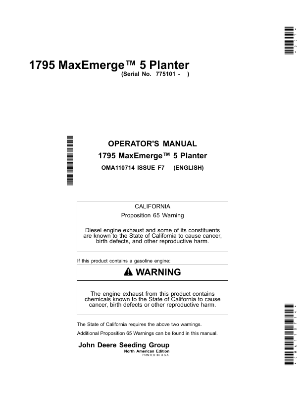 John Deere 1795 MaxEmerge 5 Planters Operator's Manual (OMA110714)