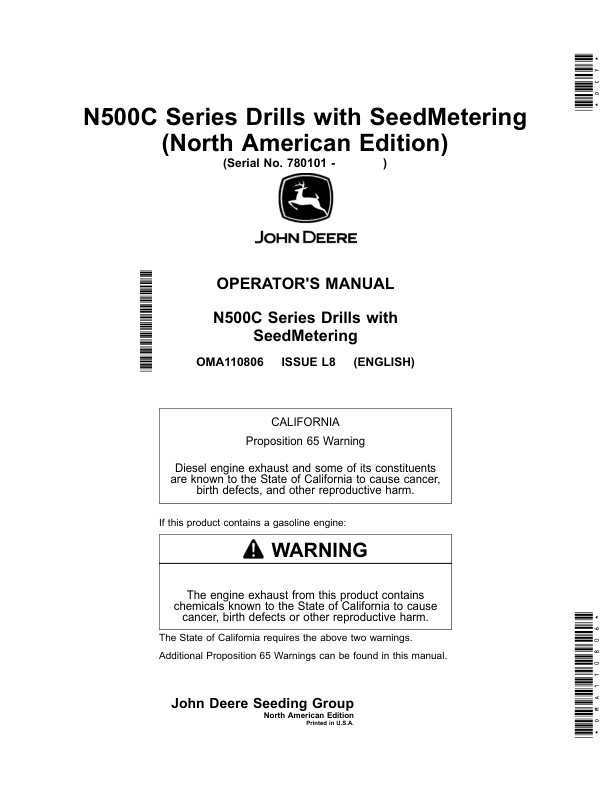 John Deere N530C, N536C, N540C & N542C Drills with SeedMetering Operator's Manual (OMA110806)