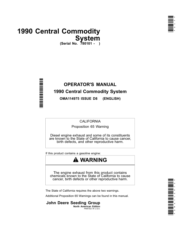 John Deere 1990 Central Commodity System Operator's Manual (OMA114975)
