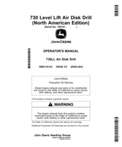 John Deere 730 Level Lift Air Disk Drill Operator's Manual (OMA116143)