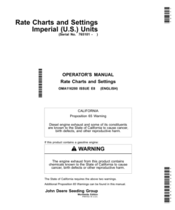 John Deere Rate Charts & Settings Imperial (U.S.) Units Operator's Manual (OMA116280)