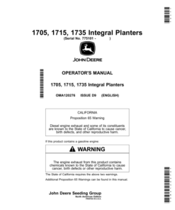 John Deere 1705, 1715, 1735 Integral Planters Operator's Manual (OMA120276)