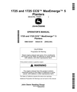 John Deere 1725 MaxEmerge 5, 1725 CCS MaxEmerge 5 Planters Operator's Manual (OMA120307)